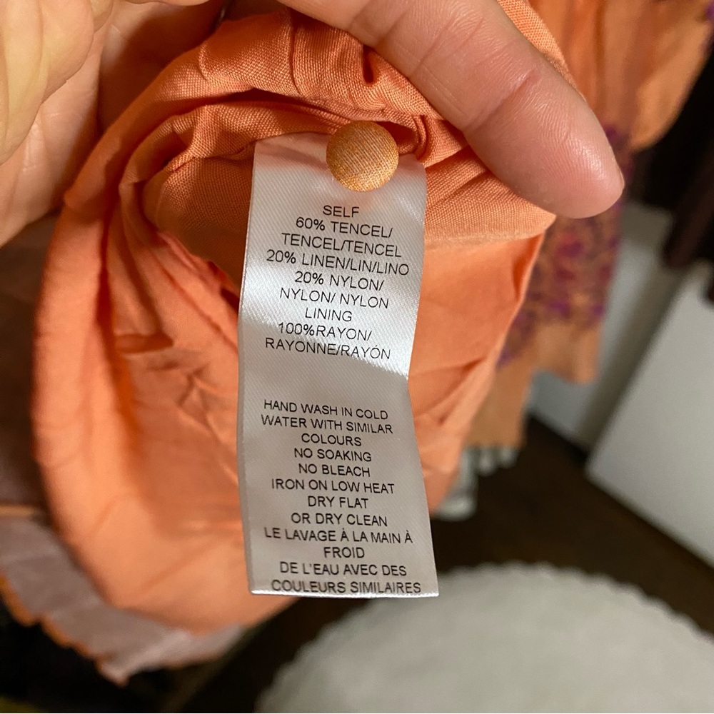 CIEBON Mango Orange Purple Floral Long Sleeve Linen Blend Dress! - Picture 15 of 15